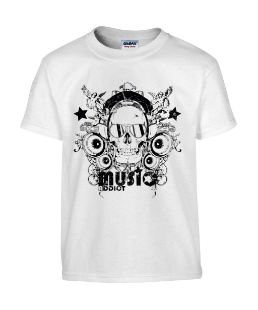T-shirt Homme Tête de Mort Music [Skull, Concert, Rock, Musique] T-shirt Manches Courtes, Col Rond