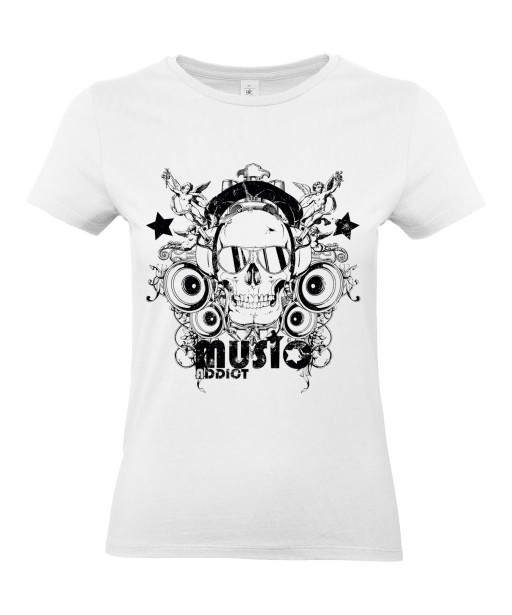 T-shirt Femme Tête de Mort Music [Skull, Concert, Rock, Musique] T-shirt Manches Courtes, Col Rond