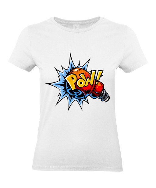 T-shirt Femme Pop Art Pow [Graffiti, Combat, Poing, Gant de Boxe, Sport, Rétro, Comics, Cartoon] T-shirt Manches Courtes, Col Rond