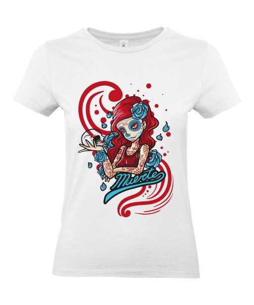 T-shirt Femme Tête de Mort Calavera Sexy [Skull, Gothique, Mexique, Fête des Morts, Santa Muerte] T-shirt Manches Courtes, Col Rond