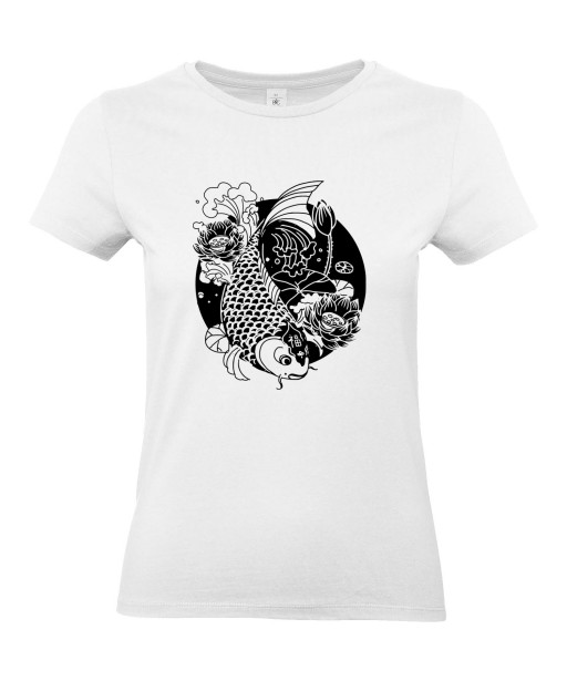 T-shirt Femme Tattoo Carpe Koï Lotus [Tatouage, Japon, Spiritualité, Zen, Animaux, Poisson, Religion] T-shirt Manches Courtes, Col Rond
