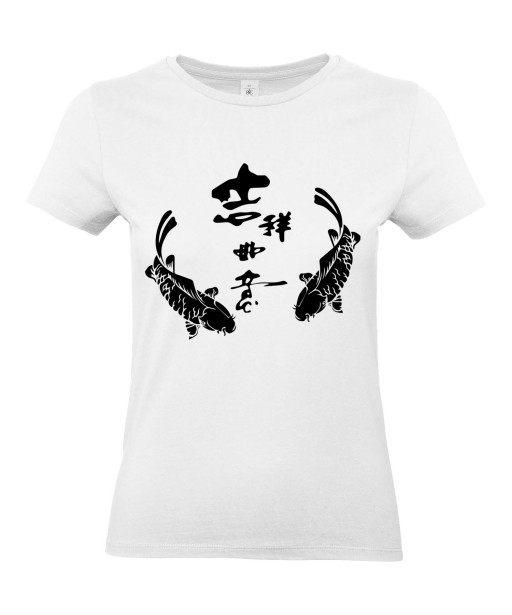 T-shirt Femme Tattoo Carpe Koï Symboles [Tatouage, Irezumi, Japon, Spiritualité, Zen, Animaux, Poisson, Religion] T-shirt Manches Courtes, Col Rond