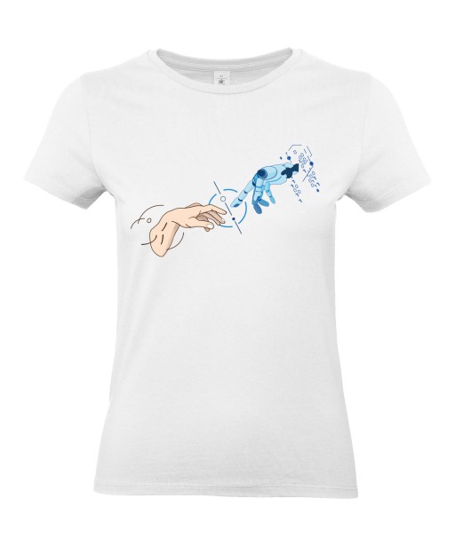 T-shirt Femme Création D'Adam [Robot, Science, Religion, Spirituel, Chrétien, Doigt, Michel-Ange] T-shirt Manches Courtes, Col Rond
