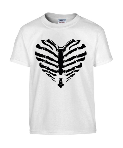T-shirt Homme Coeur Squelette [Tête de Mort, Skull, Cœur, Os] T-shirt Manches Courtes, Col Rond