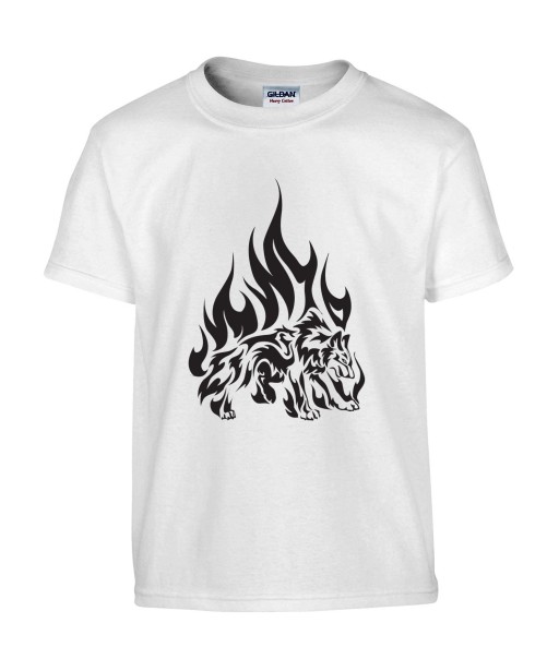 T-shirt Homme Tattoo Tribal Loup Flammes [Tatouage, Animaux, Graphique, Design] T-shirt Manches Courtes, Col Rond