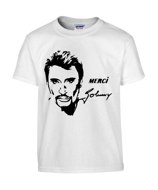 T-shirt Homme Merci Johnny [Chanteur, Johnny Hallyday, Célébrité, Rockeur, Motard] T-shirt manche Courtes, Col Rond