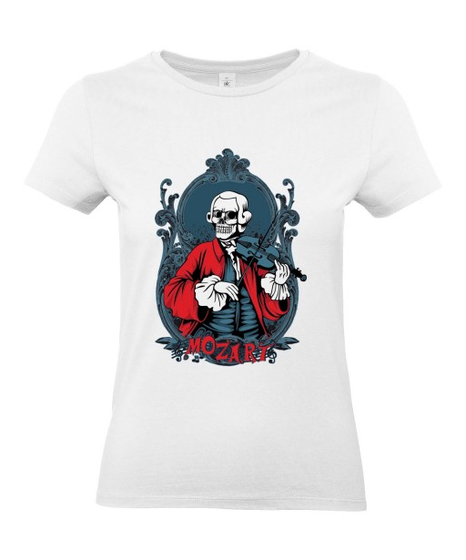 T-shirt Femme Tête de Mort Mozart [Skull, Classique, Célébrité, Musique, Violon] T-shirt Manches Courtes, Col Rond