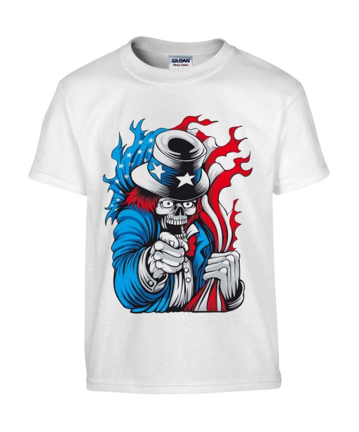T-shirt Homme Tête de Mort Uncle Sam [Skull, Célébrité, Humour Noir, USA, Parodie] T-shirt Manches Courtes, Col Rond
