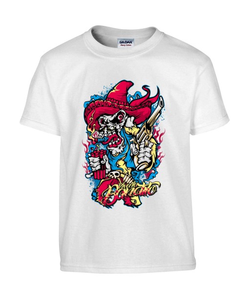 T-shirt Homme Tête de Mort Mexicain [Skull, Cowboy, Sombrero, Revolver, Trash] T-shirt Manches Courtes, Col Rond