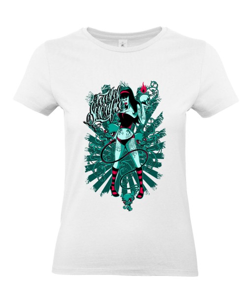 T-shirt Femme Tête de Mort Sexy [Skull, Coquin, Dominatrice, Fouet] T-shirt Manches Courtes, Col Rond