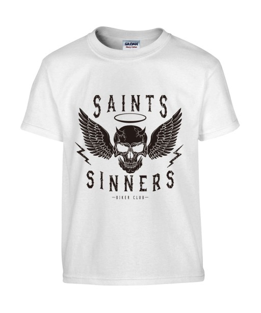T-shirt Homme Tête de Mort Biker [Skull, Motard, Moto, Ange, Démon] T-shirt Manches Courtes, Col Rond