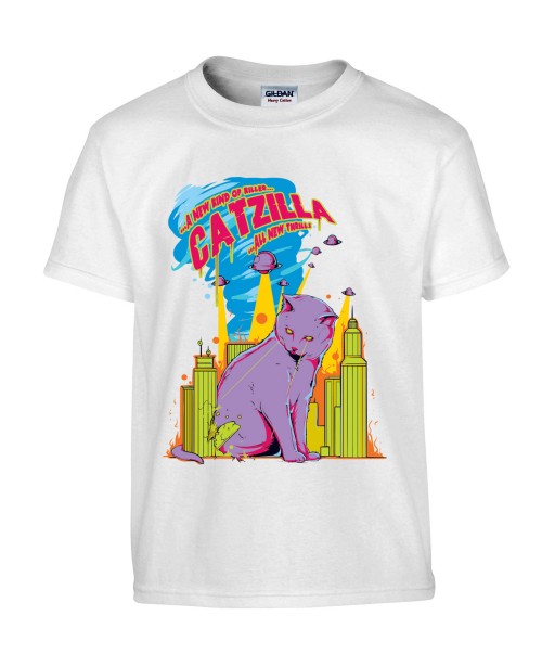 T-shirt Homme Catzilla [Animaux, Films, Godzilla, Parodie, Chat, Cinéma] T-shirt Manches Courtes, Col Rond