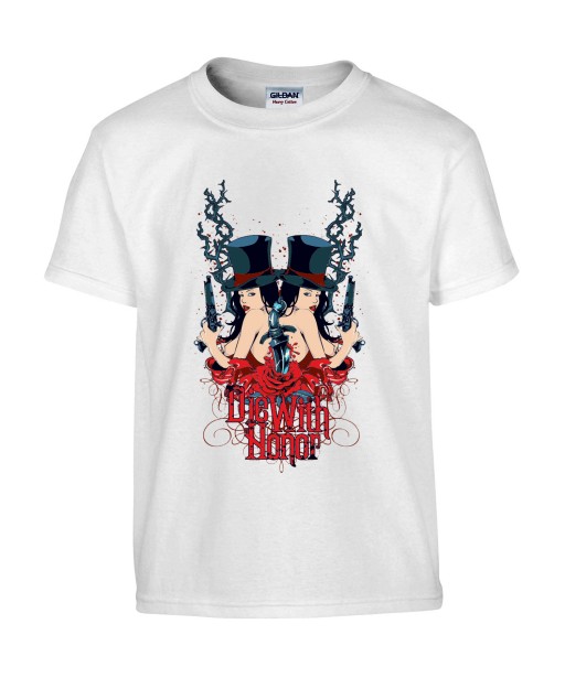 T-shirt Homme Sexy Die With Honnor [Citation, Gothique, Roses, Dague, Revolver] T-shirt Manches Courtes, Col Rond