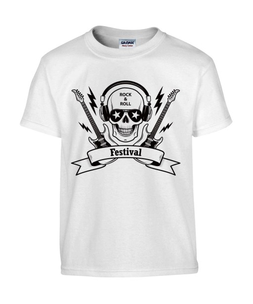 T-shirt Homme Tête de Mort Rock [Skull, Musique, Guitare] T-shirt Manches Courtes, Col Rond