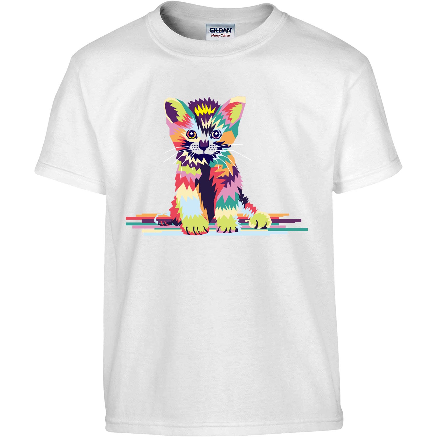 T Shirt Homme Pop Art Chaton Graphique Animaux Geometrique Chat Abstract Colorful T Shirt Manches Courtes Col Rond Kreamode