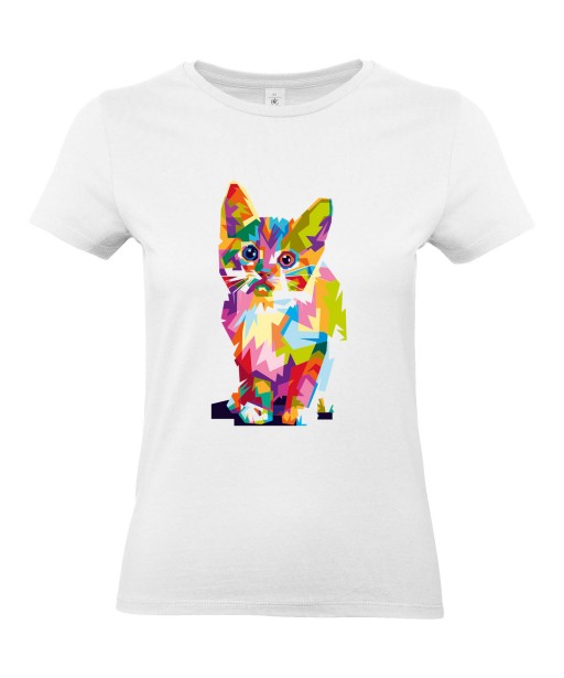 T Shirt Femme Pop Art Bebe Chat Graphique Animaux Geometrique Chaton Abstract Colorful T Shirt Manches Courtes Col Rond Kreamode
