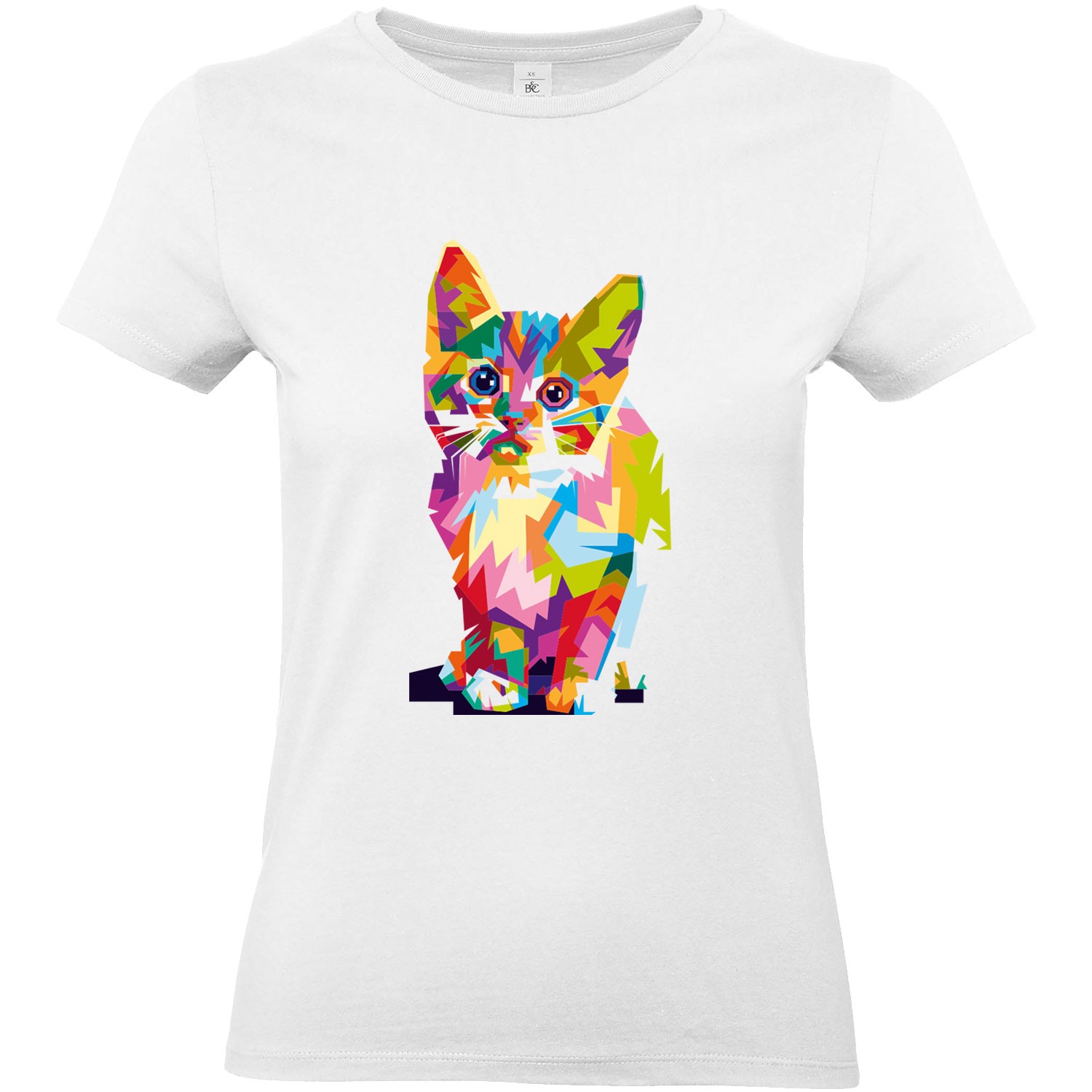 T Shirt Femme Pop Art Bebe Chat Graphique Animaux Geometrique Chaton Abstract Colorful T Shirt Manches Courtes Col Rond Kreamode
