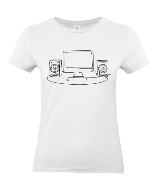 T-shirt Femme Ligne Geek [Graphique, Design, Trait, Gamer, Ordinateur] T-shirt Manches Courtes, Col Rond