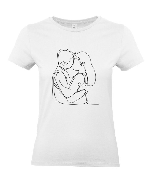 T-shirt Femme Ligne Couple Flirt [Graphique, Design, Trait, Mariage, Romantique, Amour, Love] T-shirt Manches Courtes, Col Rond