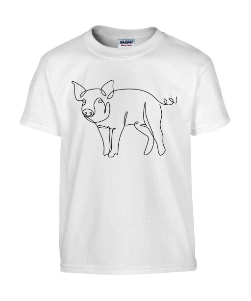 T-shirt Homme Ligne Cochon Profil [Graphique, Design, Trait, Animaux] T-shirt Manches Courtes, Col Rond