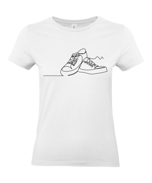 T-shirt Femme Ligne Baskets [Graphique, Design, Trait, Chaussures] T-shirt Manches Courtes, Col Rond