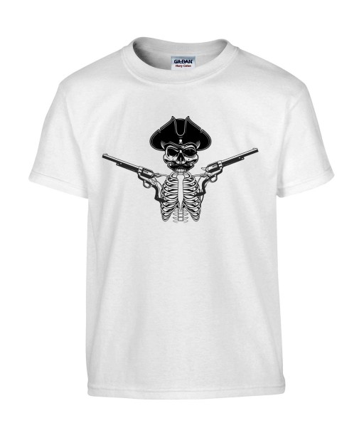 T-shirt Homme Tête de Mort Pirate [Skull Gun, Pistolet] T-shirt Manches Courtes, Col Rond