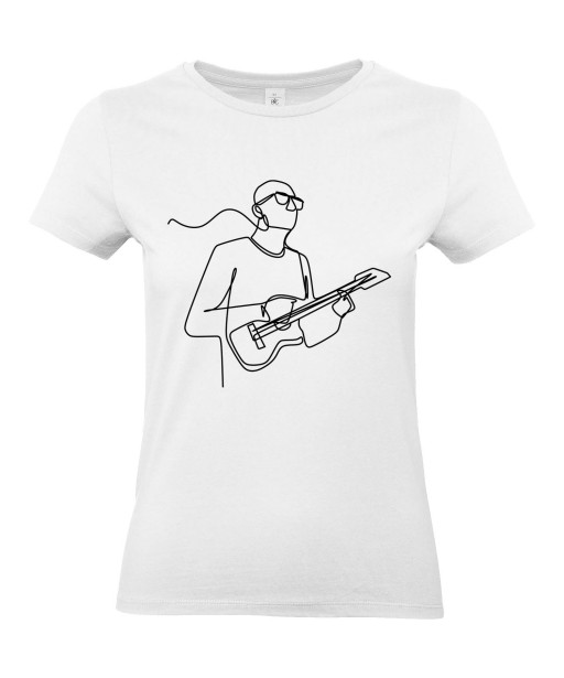 T-shirt Femme Ligne Guitariste [Graphique, Design, Trait, Musique, Guitare] T-shirt Manches Courtes, Col Rond