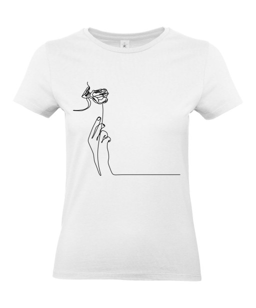 T-shirt Femme Ligne Rose Baiser [Graphique, Design, Trait, Romantique, Love, Fleur, Nature] T-shirt Manches Courtes, Col Rond
