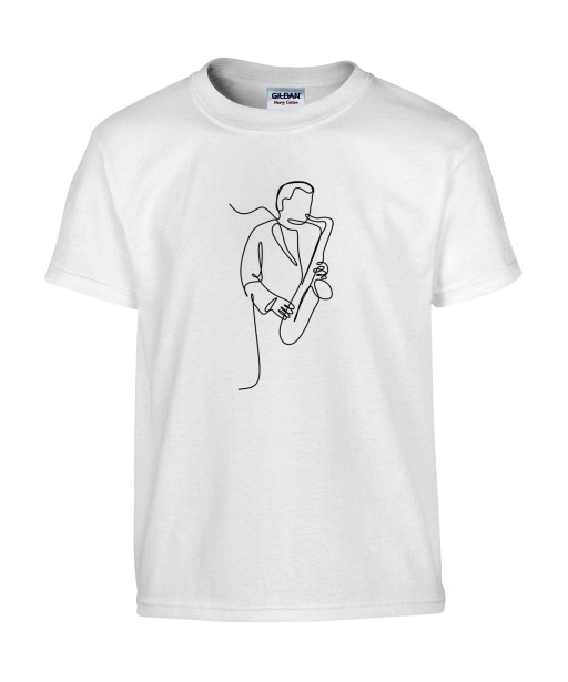 T-shirt Homme Ligne Saxophone [Graphique, Design, Trait, Musique, Jazz] T-shirt Manches Courtes, Col Rond