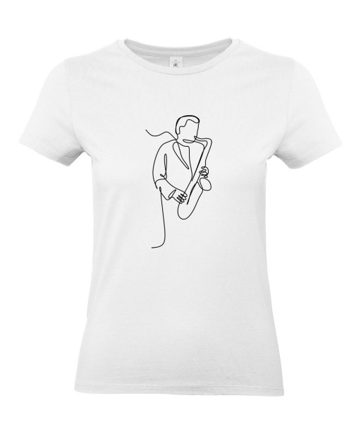 T-shirt Femme Ligne Saxophone [Graphique, Design, Trait, Musique, Jazz] T-shirt Manches Courtes, Col Rond