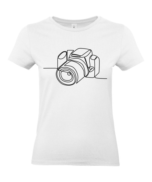 T-shirt Femme Ligne Appareil Photo [Graphique, Design, Trait, Photographe] T-shirt Manches Courtes, Col Rond