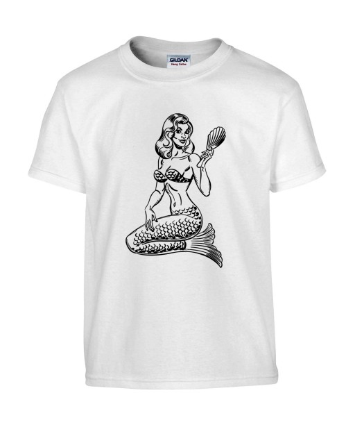 T-shirt Homme Pin-Up Sirène [Rétro, Mer, Poisson, Vintage, Sexy] T-shirt Manches Courtes, Col Rond