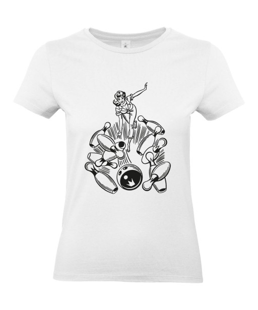 T-shirt Femme Pin-Up Bowling [Rétro, Strike, Vintage, Sexy] T-shirt Manches Courtes, Col Rond