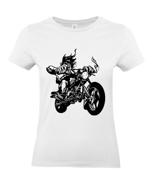 T-shirt Femme Tattoo Motard [Tête de Mort, Skull, Tatouage Moto, Biker] T-shirt Manches Courtes, Col Rond