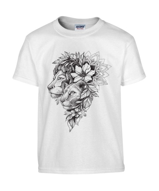 T-shirt Homme Tattoo Couple Lion [Tatouage, Animaux, Fleurs, Design, Graphique, Zodiac] T-shirt Manches Courtes, Col Rond