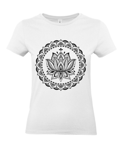 T-shirt Femme Tattoo Fleur Lotus [Tatouage, Religion, Zen, Spiritualité, Yoga, Mandala, Méditation] T-shirt Manches Courtes, Col Rond